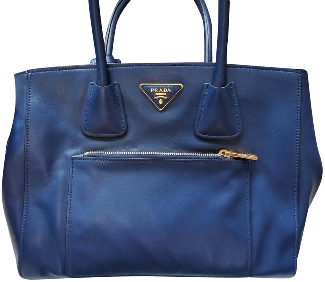 Prada Shoulder Bag Phenix Bn2795 Vitelloi Blue Calf Leather Tote