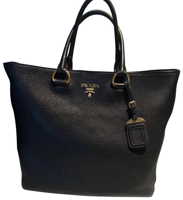 Prada Shoulder Bag Phenix Vitello Black Leather Tote
