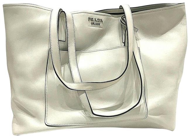 Prada Shoulder Bag Purse White Leather Tote
