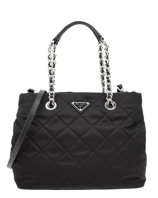 Prada Shoulder Bag Quilted Black Nylon Tote