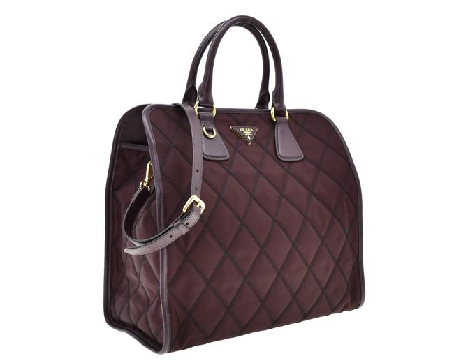 Prada Shoulder Bag Quilted Burgundy Nylon Tote