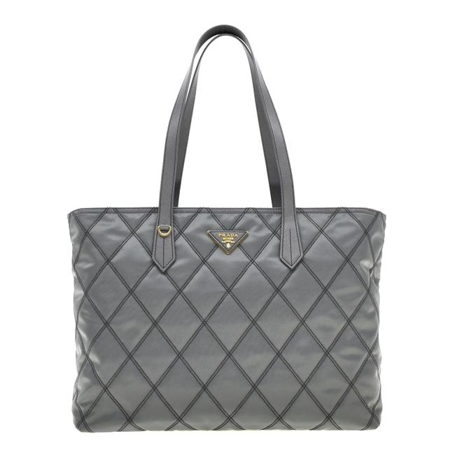 Prada Shoulder Bag Quilted Grey Nylon Tote