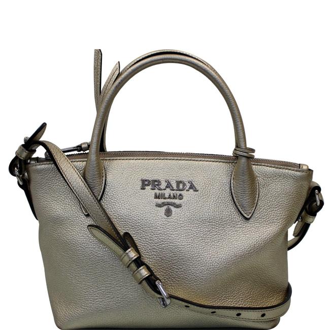 Prada Shoulder Bag Small Daino Metallic Silver Leather Tote
