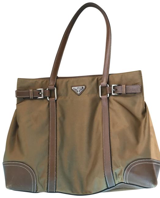Prada Shoulder Bag Tan Nylon Leather Tote