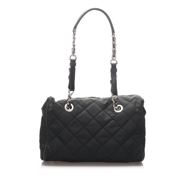 Prada Shoulder Bag Tessuto Chain Black Leather Tote