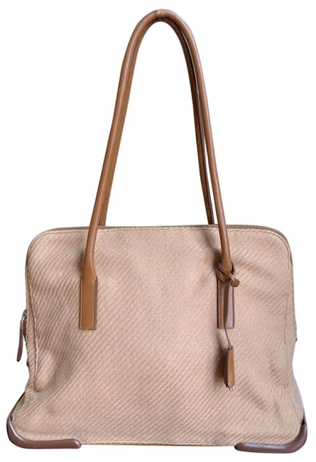 Prada Shoulder Bag Timmed Brown Cashmere  Leather Tote