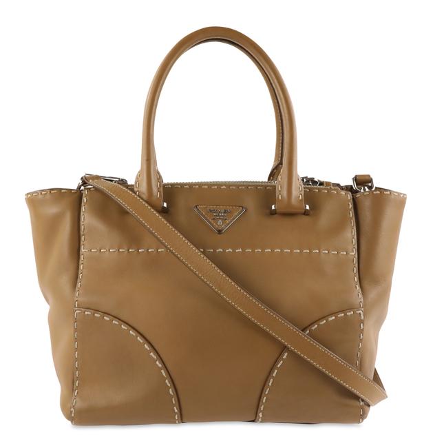 Prada Shoulder Bag Twin Pocket City Brown Calfskin Leather Tote