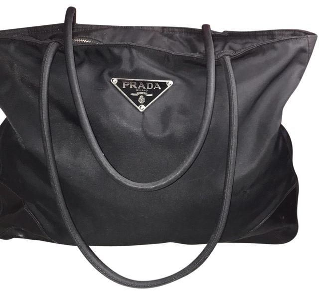 Prada Shoulder Bag Vintage Canvas ToteShoulder Black Nylon  Leather Tote