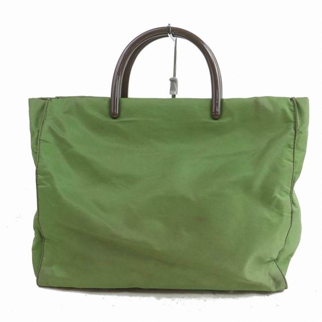 Prada Shoulder Bag Zip Handbag Green Nylon Tote