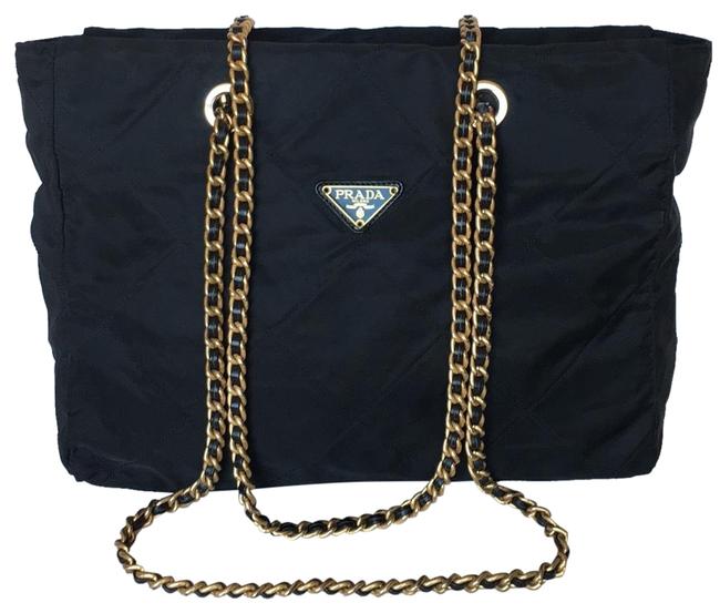 Prada Shoulder Black  Gold Nylon Tote