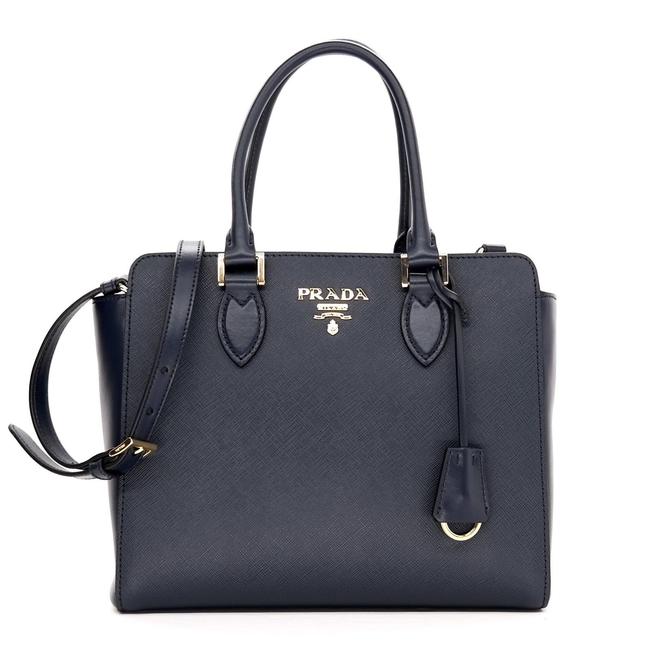 Prada Shoulder Bag Navy Blue Saffiano Leather Tote