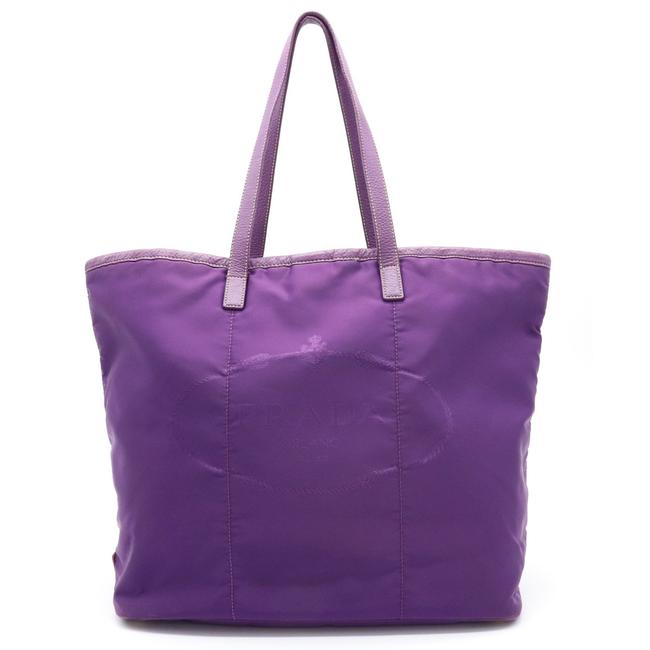 Prada Shoulder Purple Nylon  Leather Tote