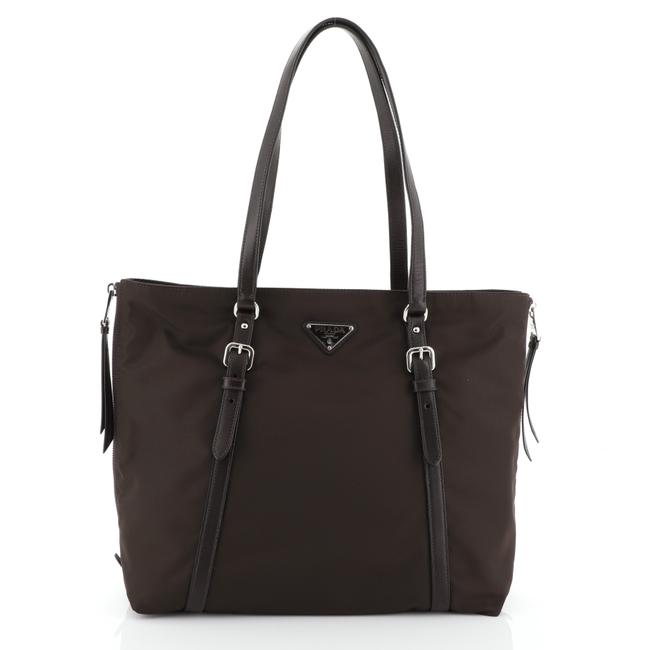 Prada Side Zip Belted Medium Brown Tessuto Tote