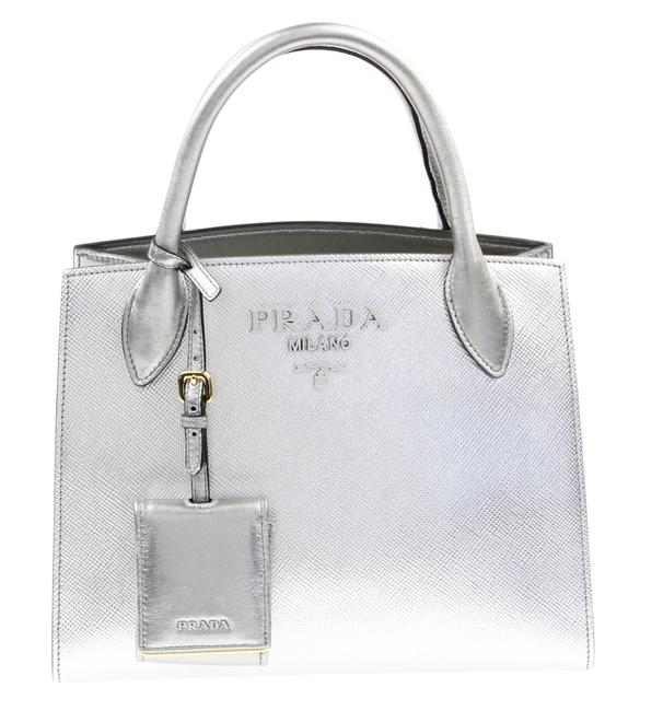 Prada Small Convertible Silver Leather Tote