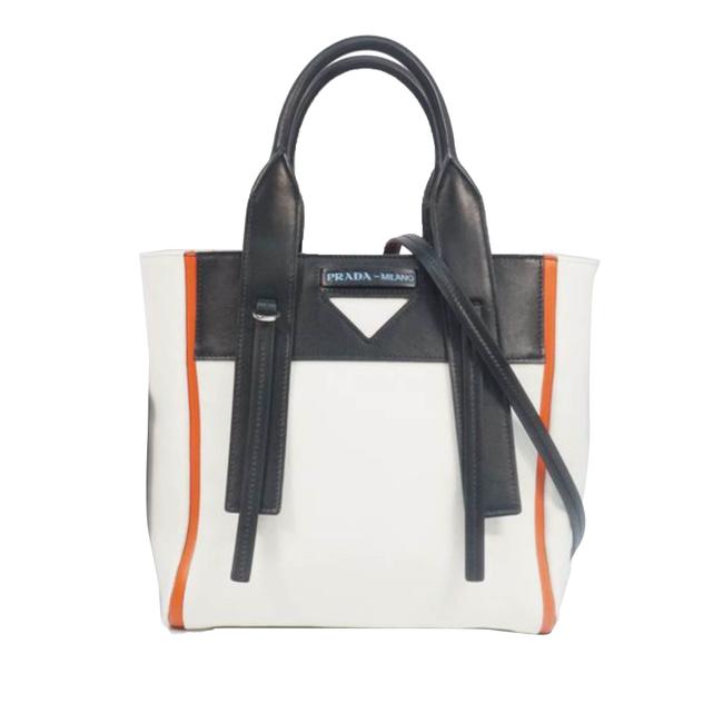 Prada Small Ouverture Canvas White Leather Tote
