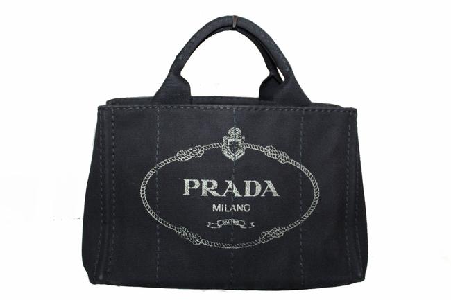 Prada Small Printed Handbag Black Fabric Tote