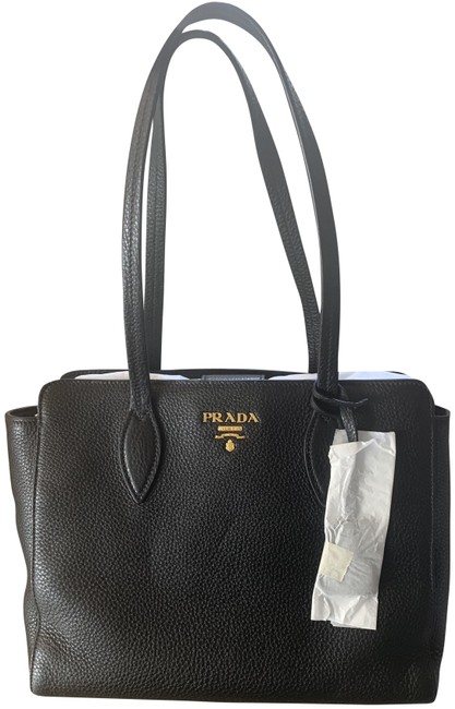 Prada Phenix Shopping Small Handbag 1bg112 Black Leather Tote