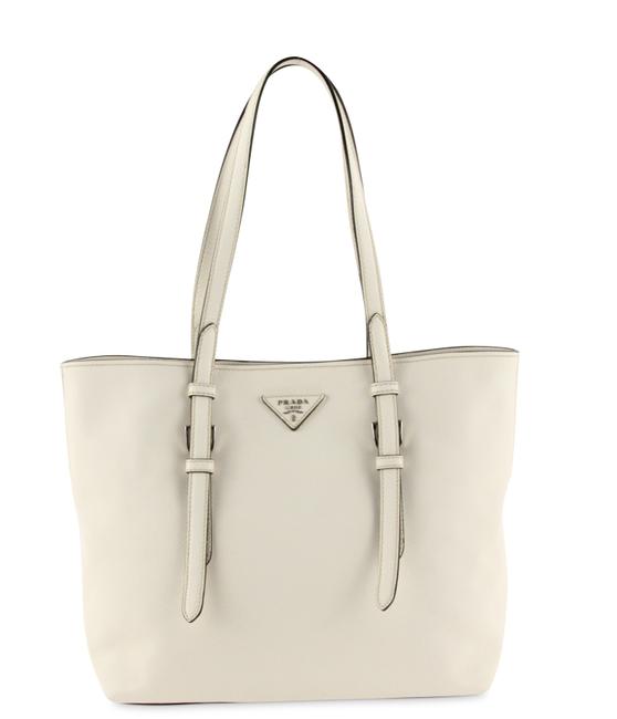 Prada Soft Bianco White Saffiano Leather Tote