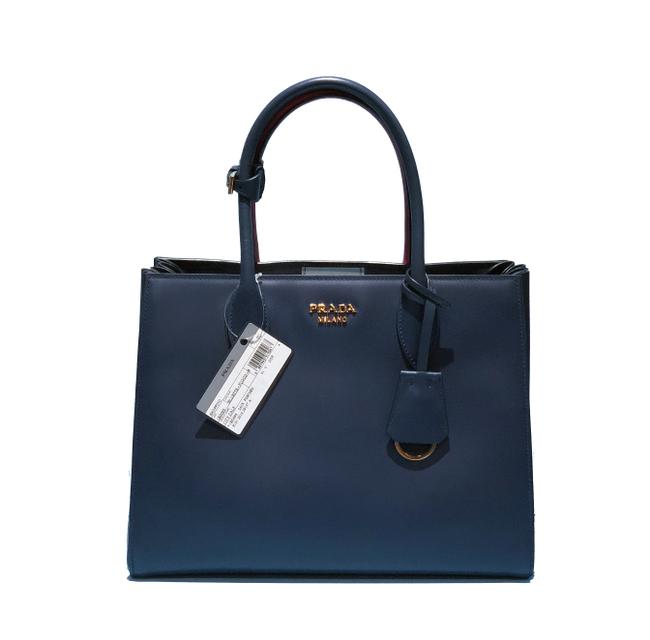 Prada Bag Soft Bibliotheque Medium Colorblock Blue  Red Calfskin Leather Tote