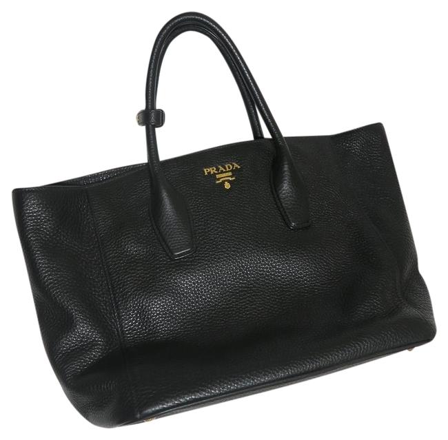Prada Shoulder Bag Soft Calf Nero Black Grained Leather Tote
