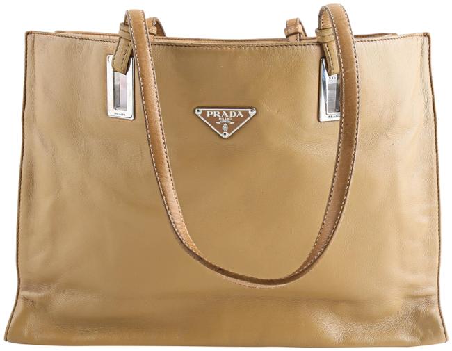 Prada Soft Calf Tan Brown Calfskin Leather Tote