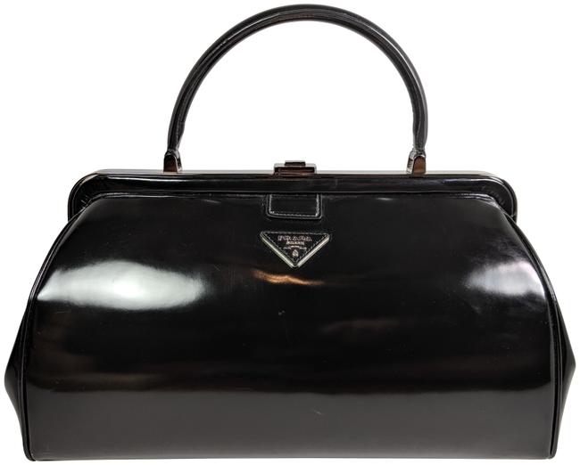 Prada Spazzolato Doctor Push Black Patent Leather Tote