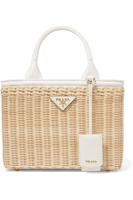 Prada Square Basket Neutral Wicker Leather Tote