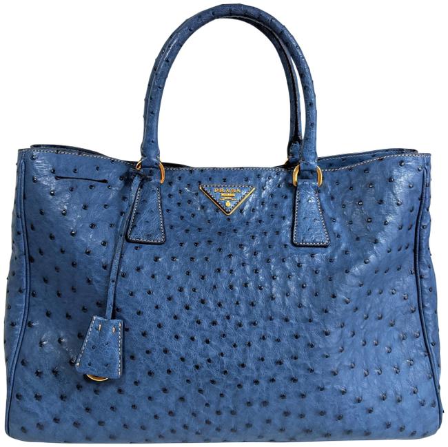 Prada Struzzo Executive Blue Ostrich Leather Tote