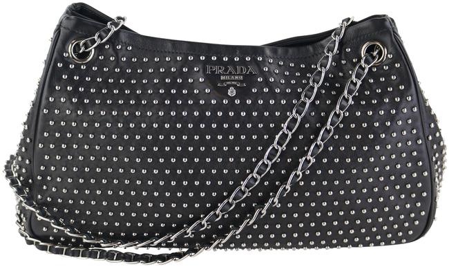 Prada Studded Bowler Black Leather Tote