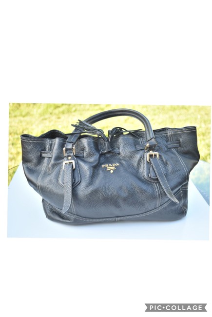Prada Hobo Bag Tassel Black Leather Tote