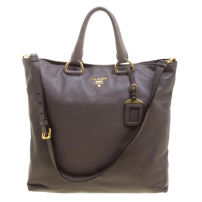 Prada Shopping Taupe Soft Large Brown Leather and Suede Tote