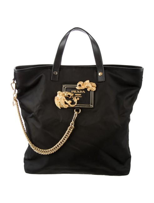 Prada Tessuto  Saffiano Leather Dragon Black Nylon Tote