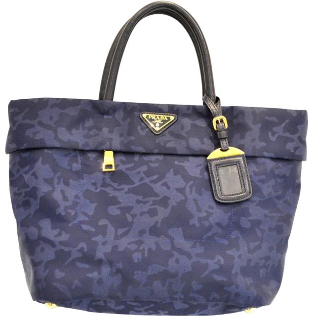 Prada Tessuto Camouflage Blue Nylon Tote