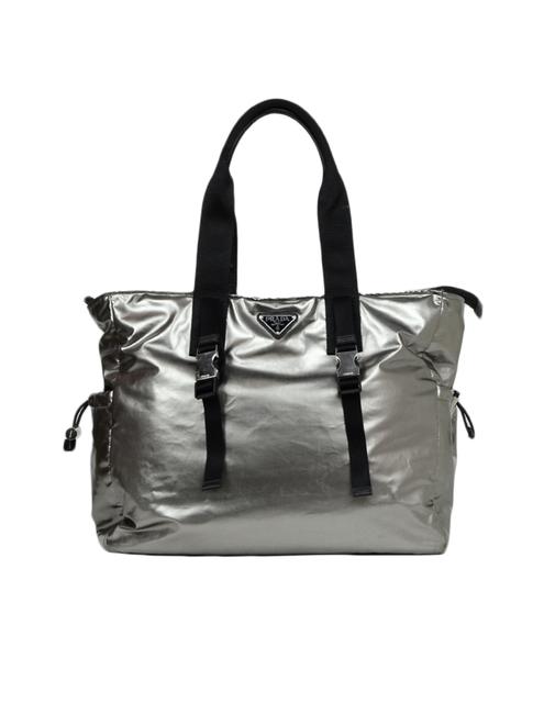 Prada Tessuto Metallic Silver Ferro Nylon Tote