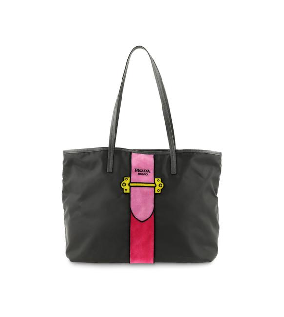 Prada Tessuto Ricamo Black Canvas Tote