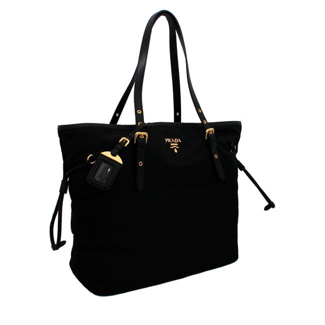 Prada Shopping Tessuto Saffian Large 1bg997 Black Nylon  Leather Tote