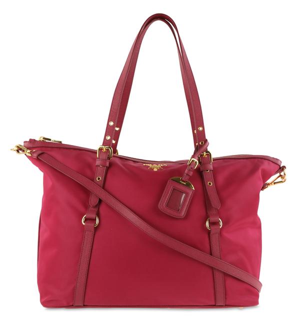Prada Tessuto Saffiano Leather Trim Pink Nylon Tote
