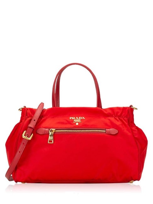 Prada Tessuto Saffiano Satchel Rosso Nylon Tote