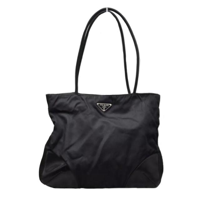 Prada Tessuto Shoulder Handbag BlackSilver ClothNylon Tote