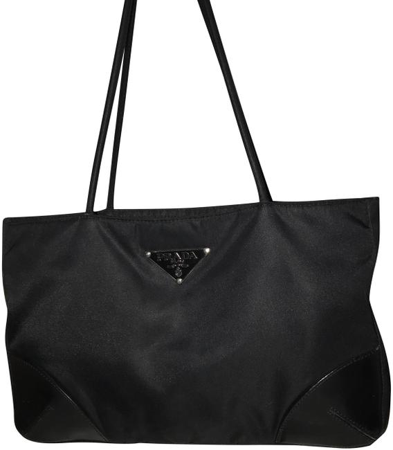 Prada Tessuto X Patent Leather Corners Black Nylon Tote