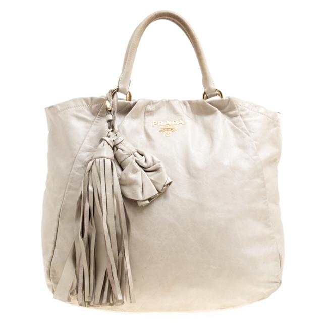 Prada Top Handle Bag Beige Leather Tote