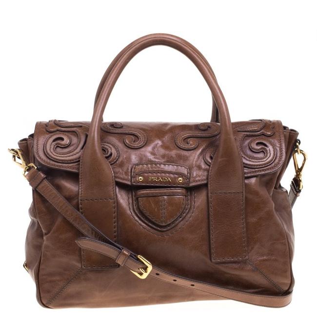 Prada Top Handle Bag Glazed Brown Leather Tote
