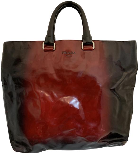 Prada Top Handle Bag Ombre 52719 Smooth Nylon Shoulder BlackRed Unknown Tote