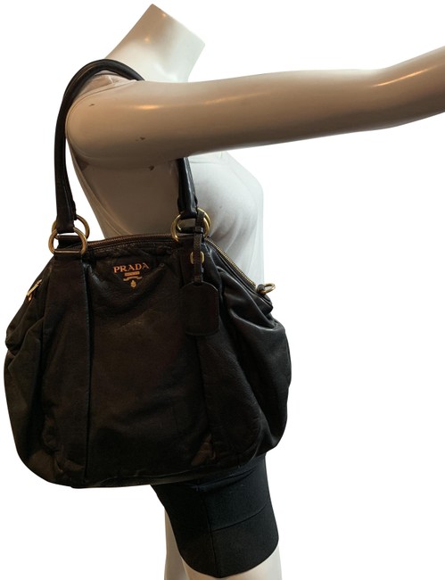 Prada Top Handle Shoulder Bag 52719 Smooth Black Leather Tote
