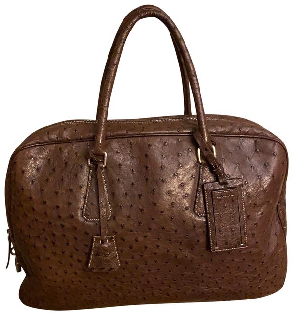 Prada Tote Satchel Dark Brown Ostrich Leather Tote