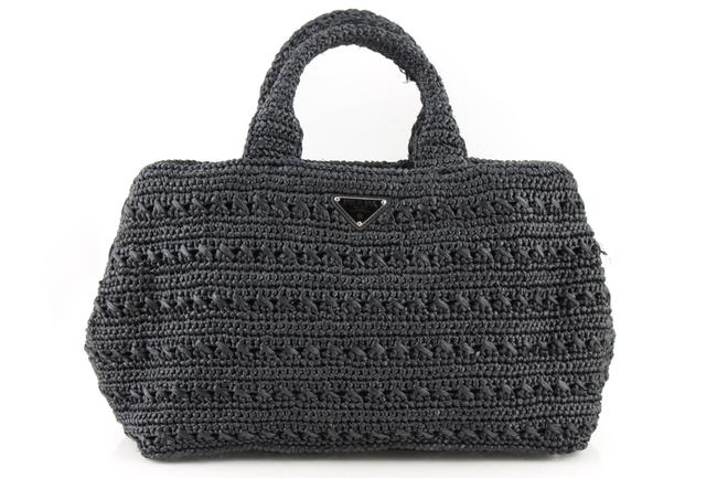 Prada Tricot Woven Black Raffia Tote