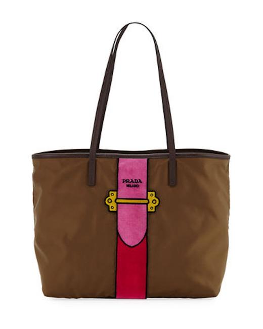 Prada L Trompe Loeil Velvet Brown Nylon Tote