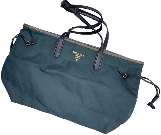 Prada Turquoise Canvas Leather Tote