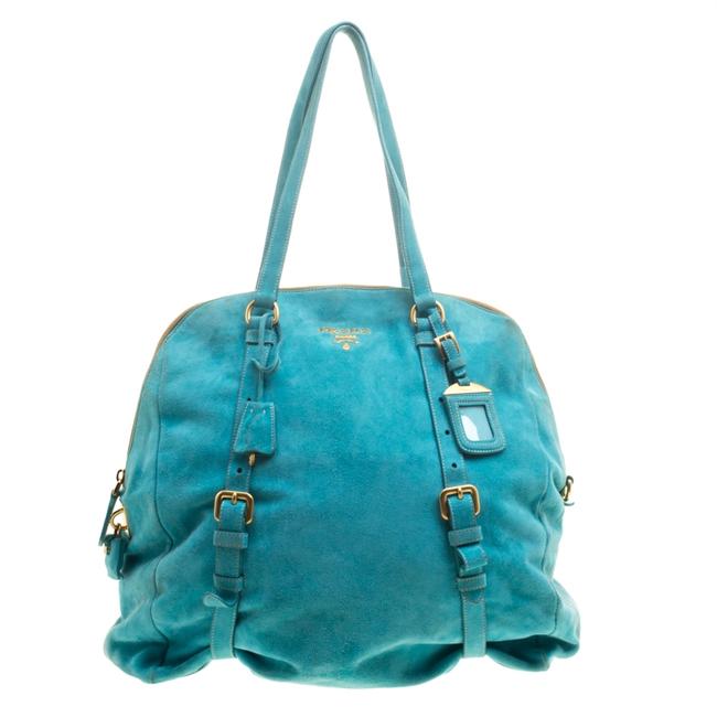 Prada Turquoise New Look Blue Suede Tote