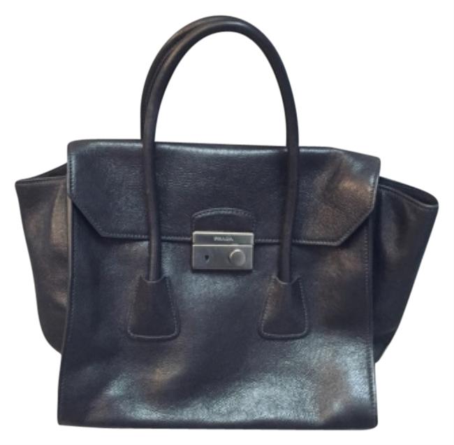 Prada Flap Bag Twin Glace Calf Large Twin pocket Nero Black Leather Tote